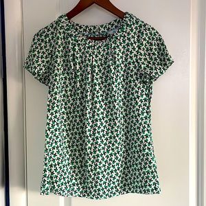Green and white print silk Boden CAREY blouse